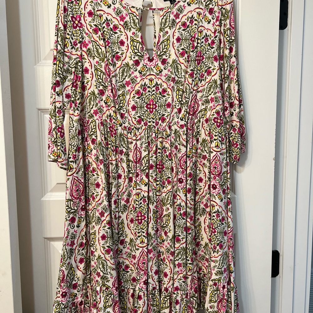 Torrid Pink and Green Floral Long Sleeve Dress